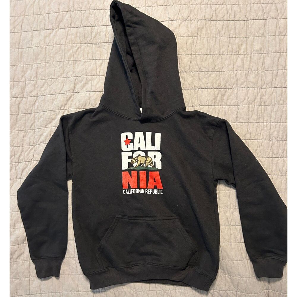 California Republic Pullover Hoodie Youth Large Black Cotton Heritage